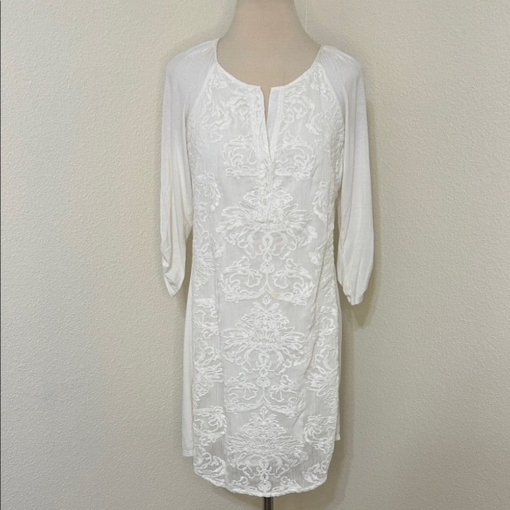 Beautiful Cream Embroidered Tunic Dress S Small like 2 or 4 READ DESCRIPTION